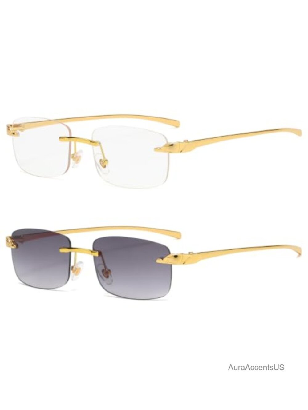 Rimless Retro Sunglasses Gold Metal Rectangular Unisex
